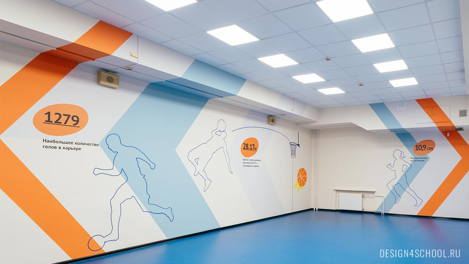 Дизайн физкультурного зала в лицее. Оформление стен спортивного зала в  школе - фото и описание.